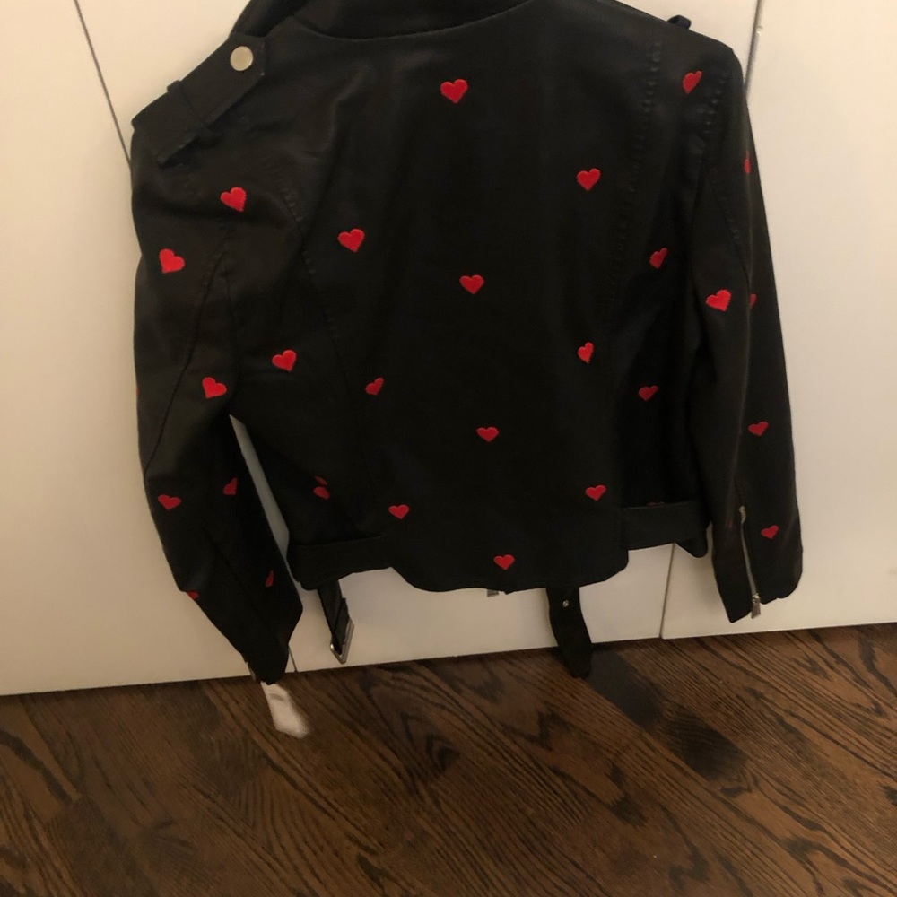 BCBG Black Leather Moto Jacket w Hearts